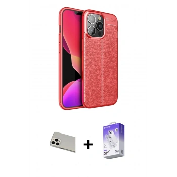 MARSİLYAN™- iPhone 13 Pro Max Kılıf Doruk Klasik Özel Seri - Siyah Bilvis 5in1 3D Magic Cam Ekran Koruyucu + Rainbow Kamera Lens Koruma Cam - BZ