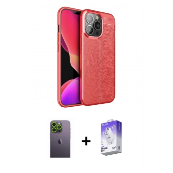 MARSİLYAN™- iPhone 13 Pro Max Kılıf Doruk Klasik Özel Seri - Siyah Bilvis 5in1 3D Magic Cam Ekran Koruyucu + Neon Fosforlu Kamera Lens - YL