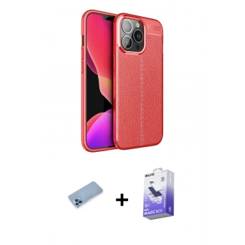 MARSİLYAN™- iPhone 13 Pro Max Kılıf Doruk Klasik Özel Seri - Siyah Bilvis 5in1 5D Magic Hayalet Cam Ekran Koruyucu + Shine Kamera Lens Koruma Cam - MI