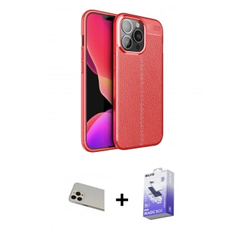 MARSİLYAN™- iPhone 13 Pro Max Kılıf Doruk Klasik Özel Seri - Siyah Bilvis 5in1 5D Magic Hayalet Cam Ekran Koruyucu + Rainbow Kamera Lens Koruma Cam - REGD