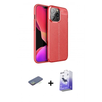 MARSİLYAN™- iPhone 13 Pro Max Kılıf Doruk Klasik Özel Seri - Siyah Bilvis 5in1 5D Magic Hayalet Cam Ekran Koruyucu + Renkli Kamera Lens Koruma Cam - YL