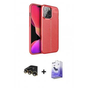 MARSİLYAN™- iPhone 13 Pro Max Kılıf Doruk Klasik Özel Seri - Siyah Bilvis 5in1 5D Magic Hayalet Cam Ekran Koruyucu + Raze Metal Kamera Lens - GD