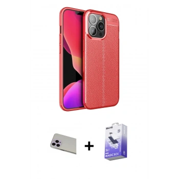 MARSİLYAN™- iPhone 13 Pro Max Kılıf Doruk Klasik Özel Seri - Siyah Bilvis 5in1 5D Magic Hayalet Cam Ekran Koruyucu + Rainbow Kamera Lens Koruma Cam - MR