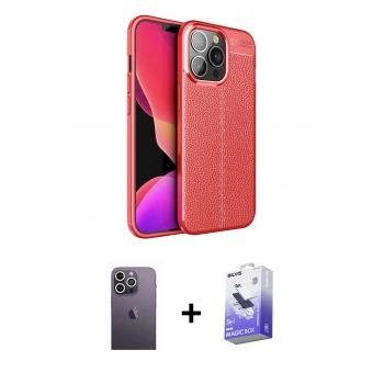 MARSİLYAN™- iPhone 13 Pro Max Kılıf Doruk Klasik Özel Seri - Siyah Bilvis 5in1 5D Magic Hayalet Cam Ekran Koruyucu + Neon Fosforlu Kamera Lens - BZ