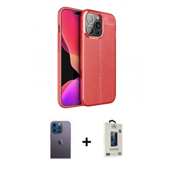 MARSİLYAN™- iPhone 13 Pro Max Kılıf Doruk Klasik Özel Seri - Siyah Bilvis Hayalet Cam Ekran Koruyucu + Neon Fosforlu Kamera Lens - MI