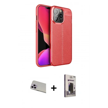 MARSİLYAN™- iPhone 13 Pro Max Kılıf Doruk Klasik Özel Seri - Siyah Bilvis Hayalet Cam Ekran Koruyucu + Rainbow Kamera Lens Koruma Cam - MR