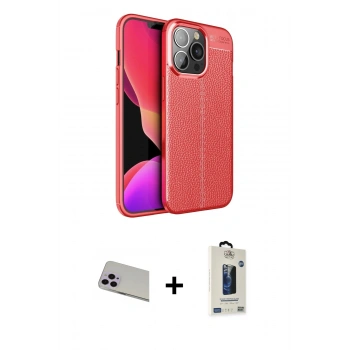 MARSİLYAN™- iPhone 13 Pro Max Kılıf Doruk Klasik Özel Seri - Siyah Bilvis Hayalet Cam Ekran Koruyucu + Rainbow Kamera Lens Koruma Cam - MR