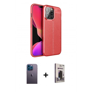MARSİLYAN™- iPhone 13 Pro Max Kılıf Doruk Klasik Özel Seri - Siyah Bilvis Hayalet Cam Ekran Koruyucu + Neon Fosforlu Kamera Lens - MI