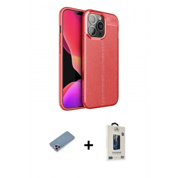 MARSİLYAN™- iPhone 13 Pro Max Kılıf Doruk Klasik Özel Seri - Siyah Bilvis Hayalet Cam Ekran Koruyucu + Shine Kamera Lens Koruma Cam - PE