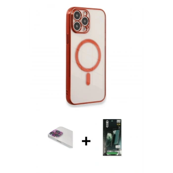 MARSİLYAN™- iPhone 13 Pro Max Kılıf Doruk Minimal - Şeffaf 360 Full Body Arka Koruyucu + Pers Alüminyum Kamera Lens - GI
