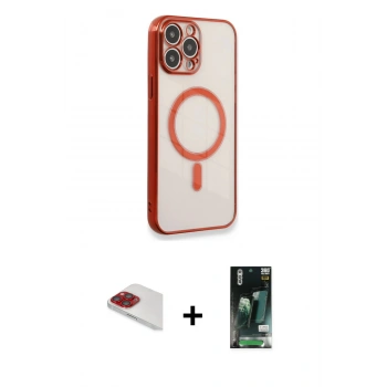 MARSİLYAN™- iPhone 13 Pro Max Kılıf Doruk Minimal - Şeffaf 360 Full Body Arka Koruyucu + Pers Alüminyum Kamera Lens - KI