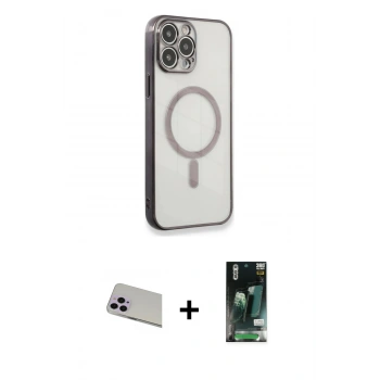 MARSİLYAN™- iPhone 13 Pro Max Kılıf Doruk Minimal - Şeffaf 360 Full Body Arka Koruyucu + Rainbow Kamera Lens Koruma Cam - MR