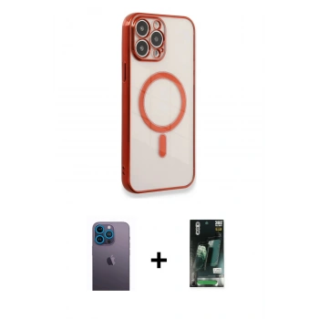 MARSİLYAN™- iPhone 13 Pro Max Kılıf Doruk Minimal - Şeffaf 360 Full Body Arka Koruyucu + Neon Fosforlu Kamera Lens - MI