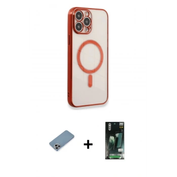 MARSİLYAN™- iPhone 13 Pro Max Kılıf Doruk Minimal - Şeffaf 360 Full Body Arka Koruyucu + Shine Kamera Lens Koruma Cam - GI