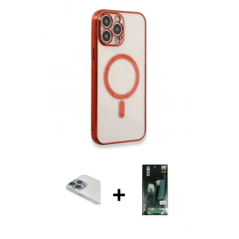 MARSİLYAN™- iPhone 13 Pro Max Kılıf Doruk Minimal - Şeffaf 360 Full Body Arka Koruyucu + Pers Alüminyum Kamera Lens - SABE