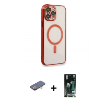 MARSİLYAN™- iPhone 13 Pro Max Kılıf Doruk Minimal - Şeffaf 360 Full Body Arka Koruyucu + Renkli Kamera Lens Koruma Cam - TU
