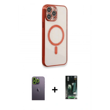 MARSİLYAN™- iPhone 13 Pro Max Kılıf Doruk Minimal - Şeffaf 360 Full Body Arka Koruyucu + Neon Fosforlu Kamera Lens - YL