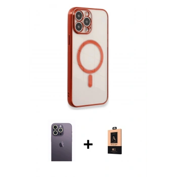 MARSİLYAN™- iPhone 13 Pro Max Kılıf Doruk Minimal - Şeffaf Maxco Cam Ekran Koruyucu + Neon Fosforlu Kamera Lens - BZ