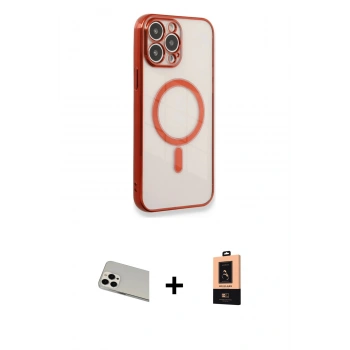 MARSİLYAN™- iPhone 13 Pro Max Kılıf Doruk Minimal - Şeffaf Maxco Cam Ekran Koruyucu + Rainbow Kamera Lens Koruma Cam - BZ