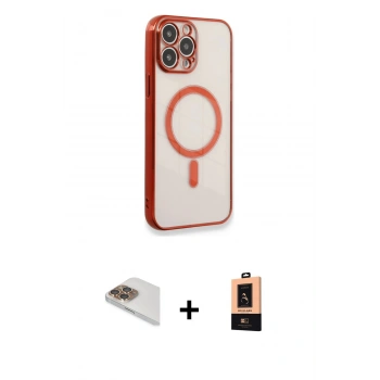 MARSİLYAN™- iPhone 13 Pro Max Kılıf Doruk Minimal - Şeffaf Maxco Cam Ekran Koruyucu + Pers Alüminyum Kamera Lens - GD