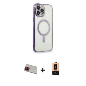 MARSİLYAN™- iPhone 13 Pro Max Kılıf Doruk Minimal - Şeffaf Maxco Cam Ekran Koruyucu + Rainbow Kamera Lens Koruma Cam - KI