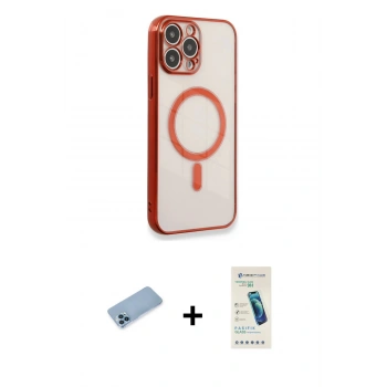 MARSİLYAN™- iPhone 13 Pro Max Kılıf Doruk Minimal - Şeffaf Pasifik Cam Ekran Koruyucu + Shine Kamera Lens Koruma Cam - MI
