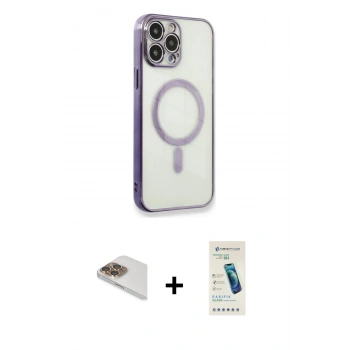 MARSİLYAN™- iPhone 13 Pro Max Kılıf Doruk Minimal - Şeffaf Pasifik Cam Ekran Koruyucu + Pers Alüminyum Kamera Lens - GD