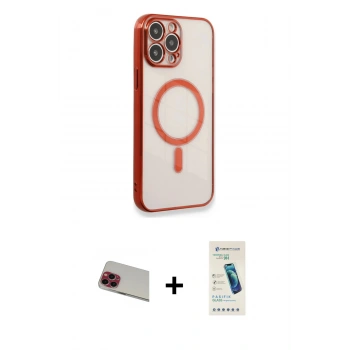 MARSİLYAN™- iPhone 13 Pro Max Kılıf Doruk Minimal - Şeffaf Pasifik Cam Ekran Koruyucu + Rainbow Kamera Lens Koruma Cam - KI