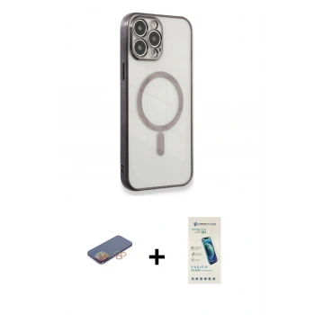 MARSİLYAN™- iPhone 13 Pro Max Kılıf Doruk Minimal - Şeffaf Pasifik Cam Ekran Koruyucu + Renkli Kamera Lens Koruma Cam - TU