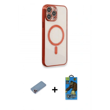 MARSİLYAN™- iPhone 13 Pro Max Kılıf Doruk Minimal - Siyah 18D Cam Ekran Koruyucu + Shine Kamera Lens Koruma Cam - PE