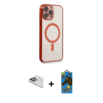 MARSİLYAN™- iPhone 13 Pro Max Kılıf Doruk Minimal - Siyah 18D Cam Ekran Koruyucu + Pers Alüminyum Kamera Lens - SABE