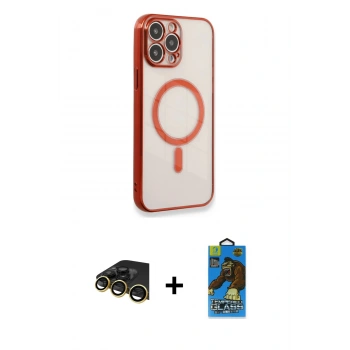 MARSİLYAN™- iPhone 13 Pro Max Kılıf Doruk Minimal - Siyah 18D Cam Ekran Koruyucu + Raze Metal Kamera Lens - GD