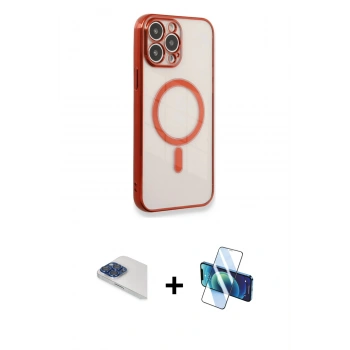 MARSİLYAN™- iPhone 13 Pro Max Kılıf Doruk Minimal - Siyah 3D Antistatik Cam Ekran Koruyucu + Pers Alüminyum Kamera Lens - LT