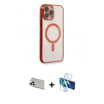 MARSİLYAN™- iPhone 13 Pro Max Kılıf Doruk Minimal - Siyah 3D Antistatik Cam Ekran Koruyucu + Rainbow Kamera Lens Koruma Cam - BZ