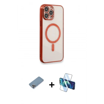 MARSİLYAN™- iPhone 13 Pro Max Kılıf Doruk Minimal - Siyah 3D Antistatik Cam Ekran Koruyucu + Shine Kamera Lens Koruma Cam - GI