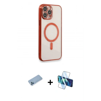 MARSİLYAN™- iPhone 13 Pro Max Kılıf Doruk Minimal - Siyah 3D Antistatik Cam Ekran Koruyucu + Shine Kamera Lens Koruma Cam - MI