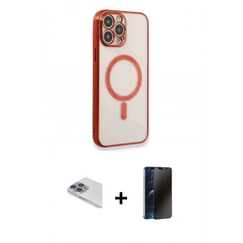 MARSİLYAN™- iPhone 13 Pro Max Kılıf Doruk Minimal - Siyah 3D Antistatik Hayalet Cam Ekran Koruyucu + Pers Alüminyum Kamera Lens - SABE