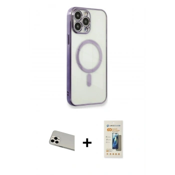 MARSİLYAN™- iPhone 13 Pro Max Kılıf Doruk Minimal - Siyah 6D Mat Seramik Hayalet Nano Ekran Koruyucu + Rainbow Kamera Lens Koruma Cam - BZ