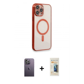 MARSİLYAN™- iPhone 13 Pro Max Kılıf Doruk Minimal - Siyah 6D Mat Seramik Hayalet Nano Ekran Koruyucu + Neon Fosforlu Kamera Lens - BZ