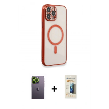MARSİLYAN™- iPhone 13 Pro Max Kılıf Doruk Minimal - Siyah 6D Mat Seramik Hayalet Nano Ekran Koruyucu + Neon Fosforlu Kamera Lens - YL