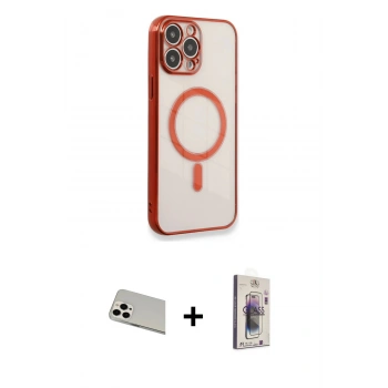 MARSİLYAN™- iPhone 13 Pro Max Kılıf Doruk Minimal - Siyah Bilvis 3D Cam Ekran Koruyucu + Rainbow Kamera Lens Koruma Cam - BZ