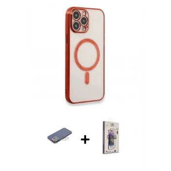 MARSİLYAN™- iPhone 13 Pro Max Kılıf Doruk Minimal - Siyah Bilvis 3D Cam Ekran Koruyucu + Renkli Kamera Lens Koruma Cam - MI