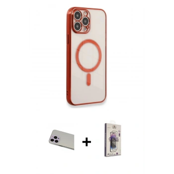 MARSİLYAN™- iPhone 13 Pro Max Kılıf Doruk Minimal - Siyah Bilvis 3D Cam Ekran Koruyucu + Rainbow Kamera Lens Koruma Cam - MR