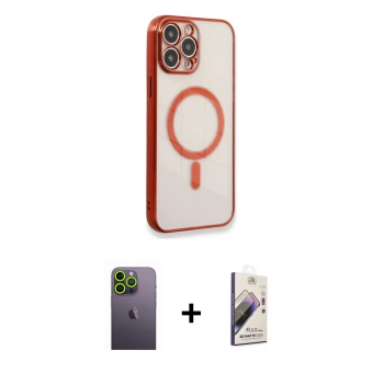 MARSİLYAN™- iPhone 13 Pro Max Kılıf Doruk Minimal - Siyah Bilvis 3D Mat Cam Ekran Koruyucu + Neon Fosforlu Kamera Lens - YL