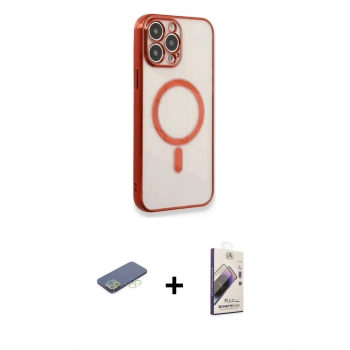 MARSİLYAN™- iPhone 13 Pro Max Kılıf Doruk Minimal - Siyah Bilvis 3D Mat Cam Ekran Koruyucu + Renkli Kamera Lens Koruma Cam - YL