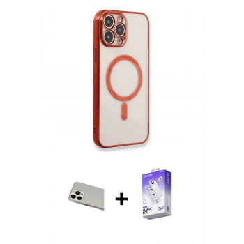 MARSİLYAN™- iPhone 13 Pro Max Kılıf Doruk Minimal - Siyah Bilvis 5in1 3D Magic Cam Ekran Koruyucu + Rainbow Kamera Lens Koruma Cam - BZ