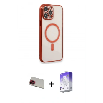 MARSİLYAN™- iPhone 13 Pro Max Kılıf Doruk Minimal - Siyah Bilvis 5in1 3D Magic Cam Ekran Koruyucu + Rainbow Kamera Lens Koruma Cam - KI