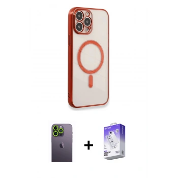 MARSİLYAN™- iPhone 13 Pro Max Kılıf Doruk Minimal - Siyah Bilvis 5in1 3D Magic Cam Ekran Koruyucu + Neon Fosforlu Kamera Lens - YL