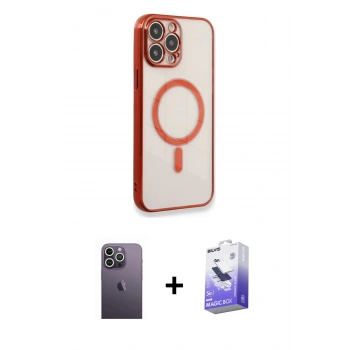 MARSİLYAN™- iPhone 13 Pro Max Kılıf Doruk Minimal - Siyah Bilvis 5in1 5D Magic Hayalet Cam Ekran Koruyucu + Neon Fosforlu Kamera Lens - BZ