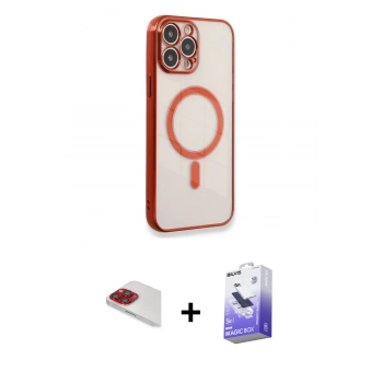 MARSİLYAN™- iPhone 13 Pro Max Kılıf Doruk Minimal - Siyah Bilvis 5in1 5D Magic Hayalet Cam Ekran Koruyucu + Pers Alüminyum Kamera Lens - KI